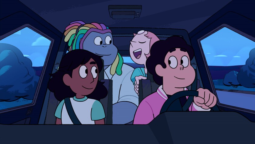 Connie, left, Bismuth, Pearl and Steven in an episode of "Steven Universe Future."