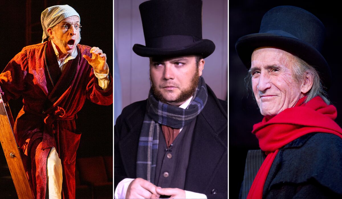 Robert Joy, left, Gus Krieger and Hal Landon Jr. are just a few of the Scrooges throughout Southern California this month.