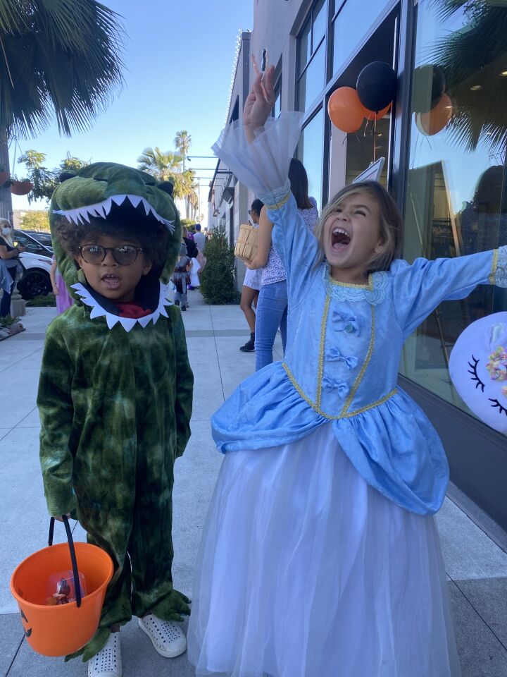 Cooper Fisher and Zoe Gutflais are wild about trick-or-treating on Girard Avenue in La Jolla on Oct. 29.