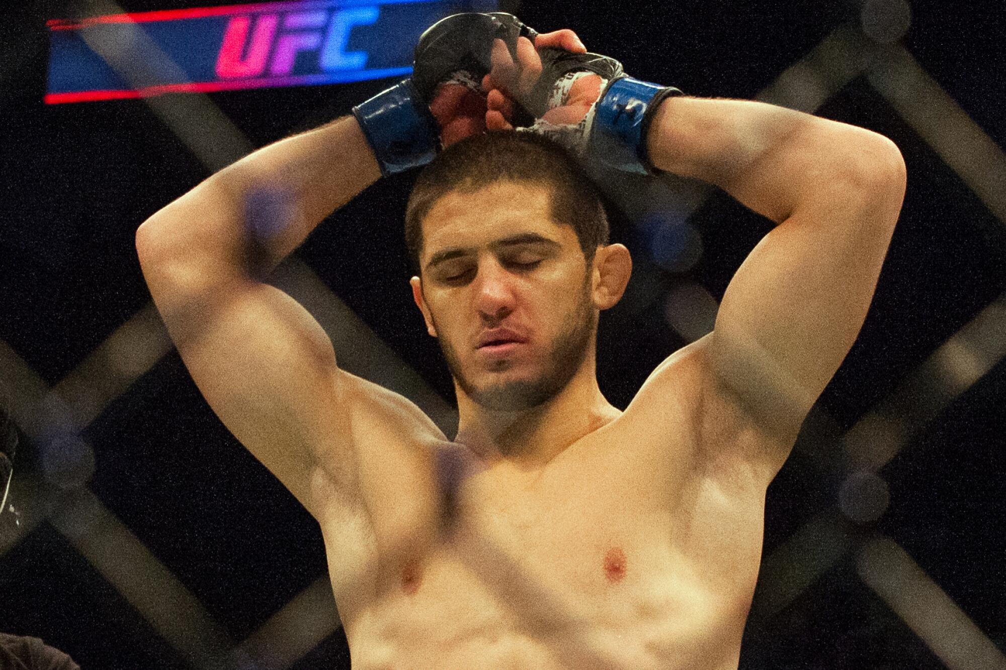 Islam Makhachev, reacting after losing to Andriano Martins.