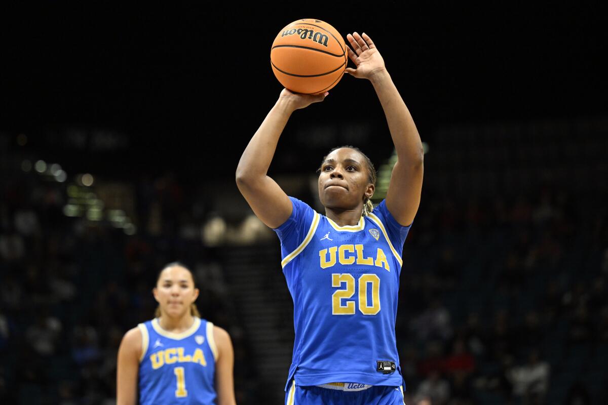 UCLA guard Charisma Osborne shoots a free throw against USC in the Pac-12 tournament on March 8.