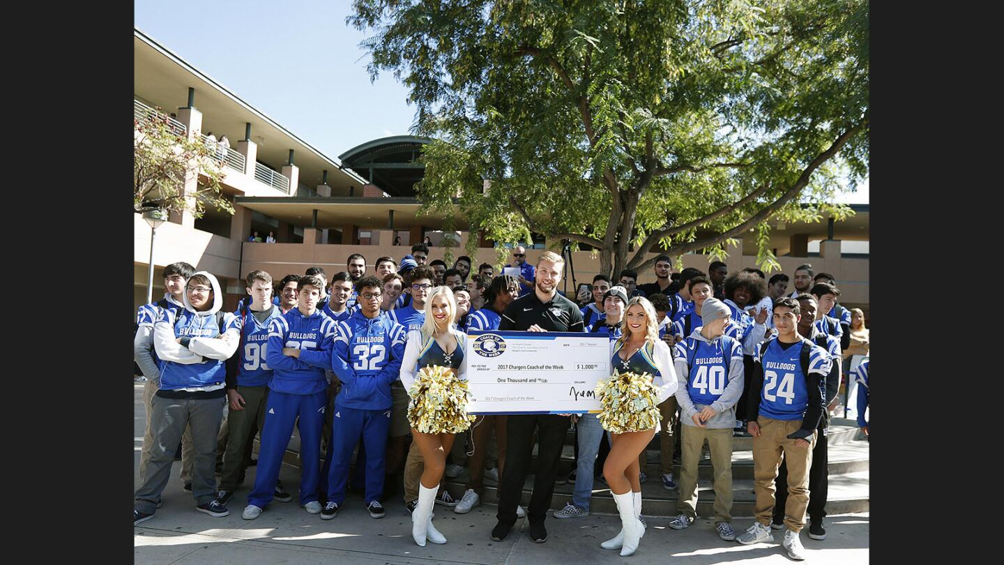 Photo Gallery: Burbank Football Coach Adam Colman recognized as a 2017 Chargers Coach of the Week by the Los Angeles Chargers