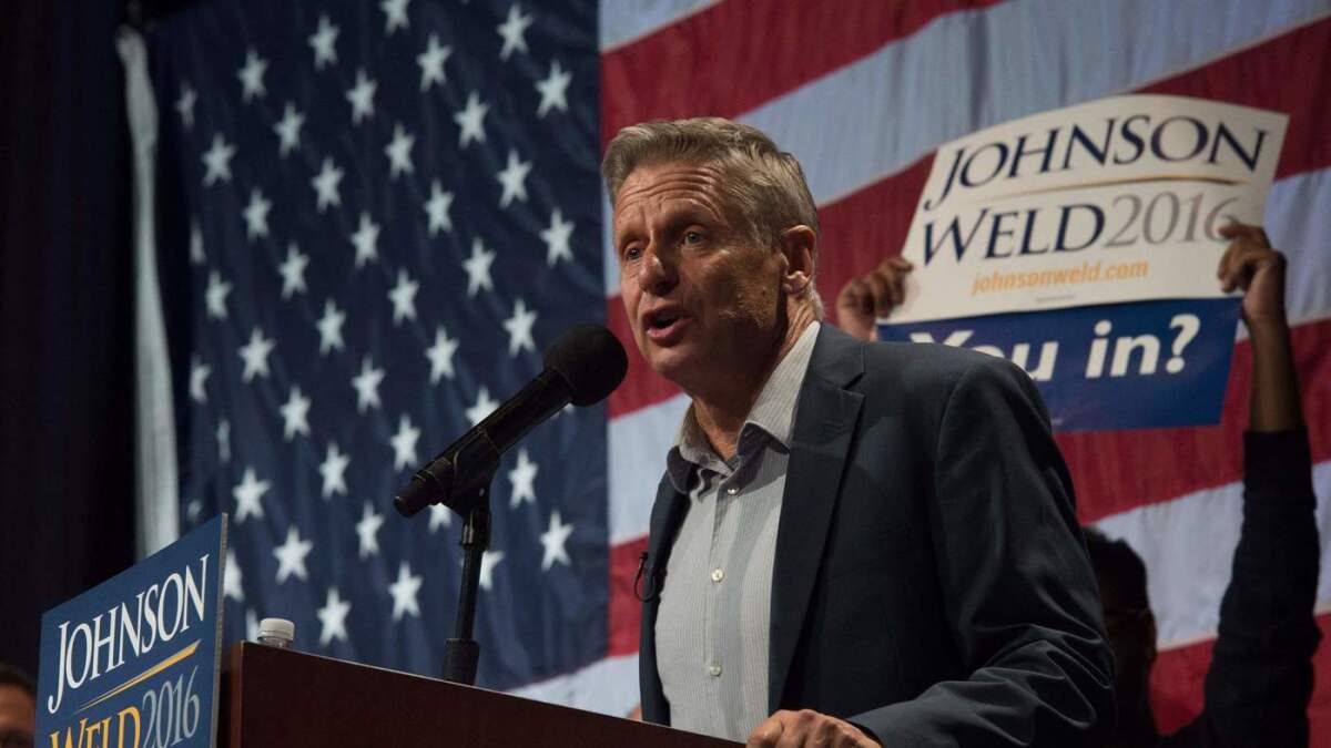 Libertarian presidential candidate Gary Johnson speaks to supporters at a rally this month in New York.