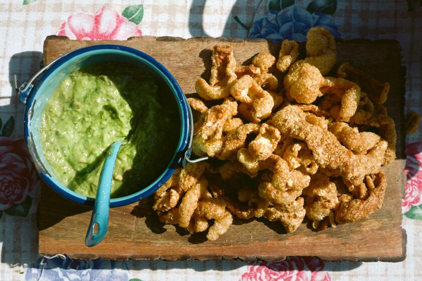 Blended Guacamole with chicharrones. ASADA cookbook author Bricia Lopez at Debs Park.