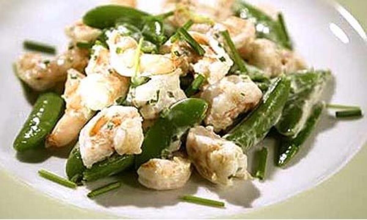 IT'S A SNAP: Sugar snap peas with shrimp and chive mayonnaise