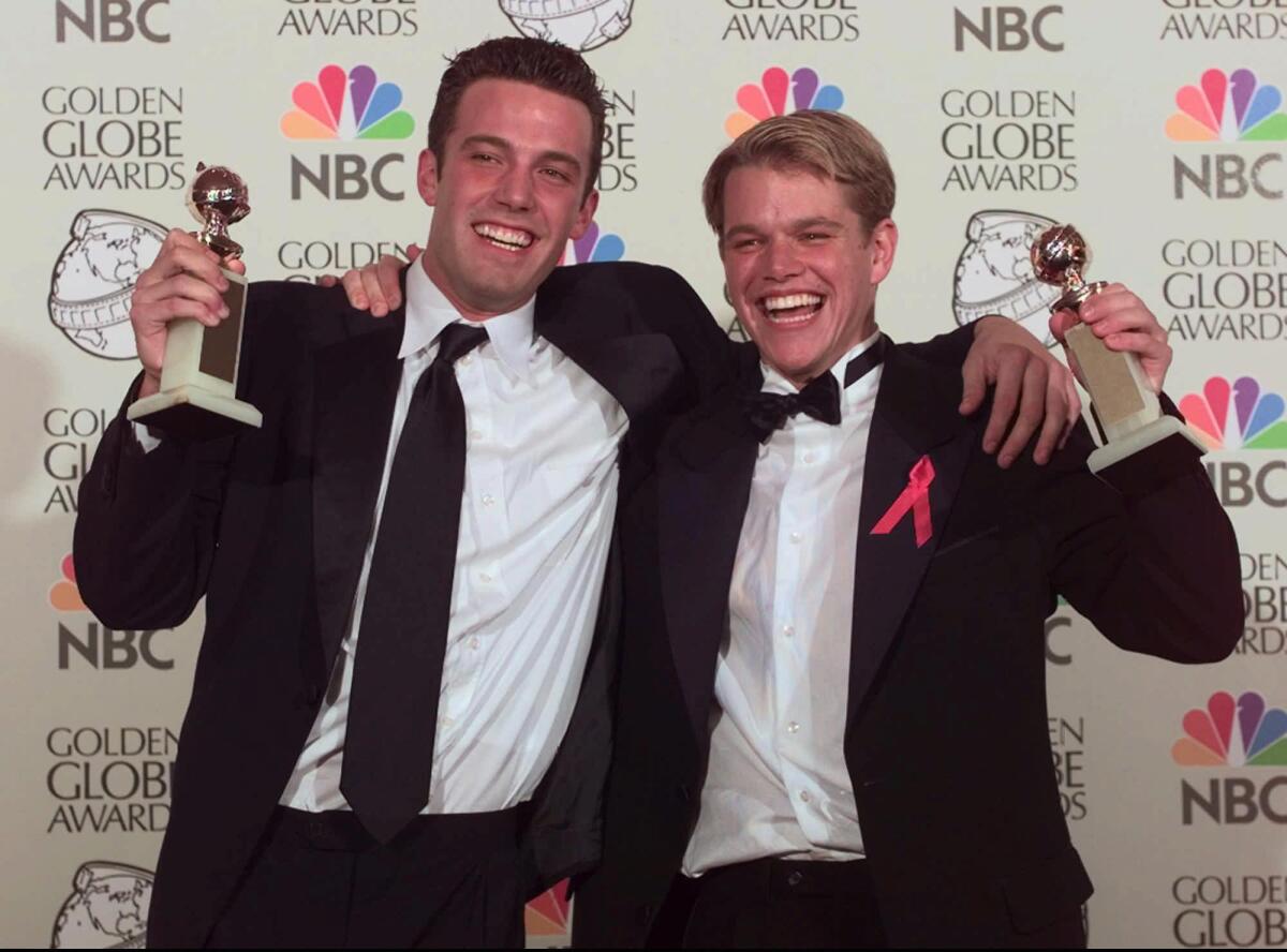 Ben Affleck, left, and Matt Damon at the Golden Globe Awards in 1998.