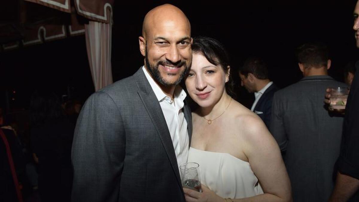 Keegan-Michael Key and Elisa Pugliese at the party at the Hollywood Tower Hotel.