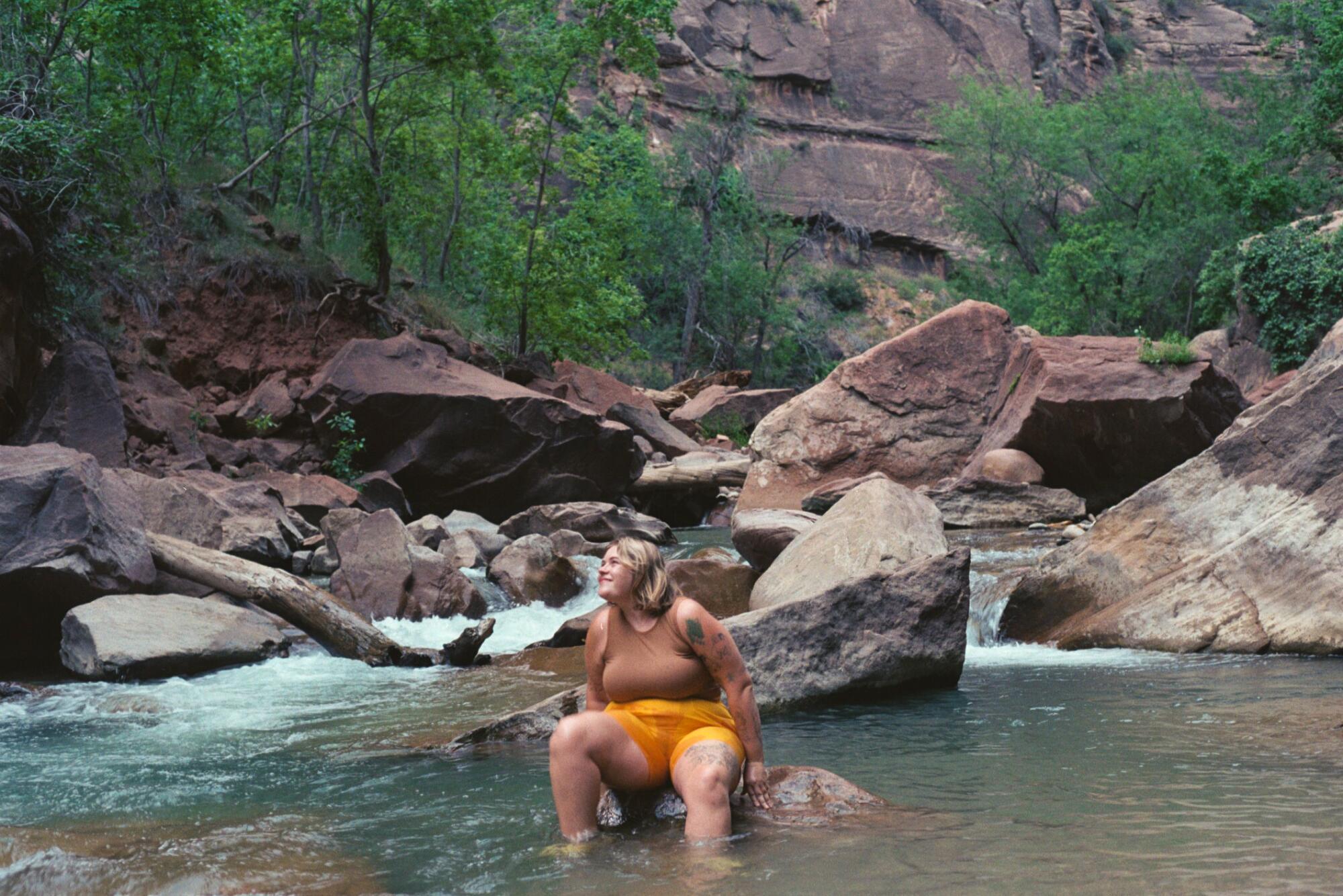 Julia swimming in the Virgin River at Zion National Park.