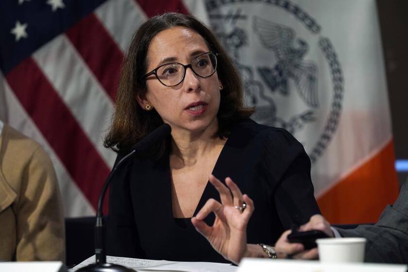 FILE — Lisa Zornberg, New York City Hall's chief counsel, speaks during a mayoral news conference at City Hall, in New York, Nov. 14, 2023. (AP Photo/Richard Drew, File)