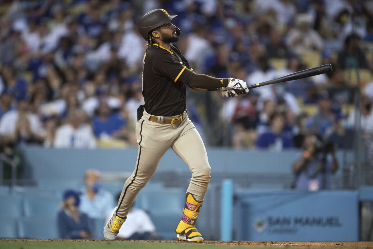 San Diego's Fernando Tatis Jr. hits a two-run home run in the fourth inning.