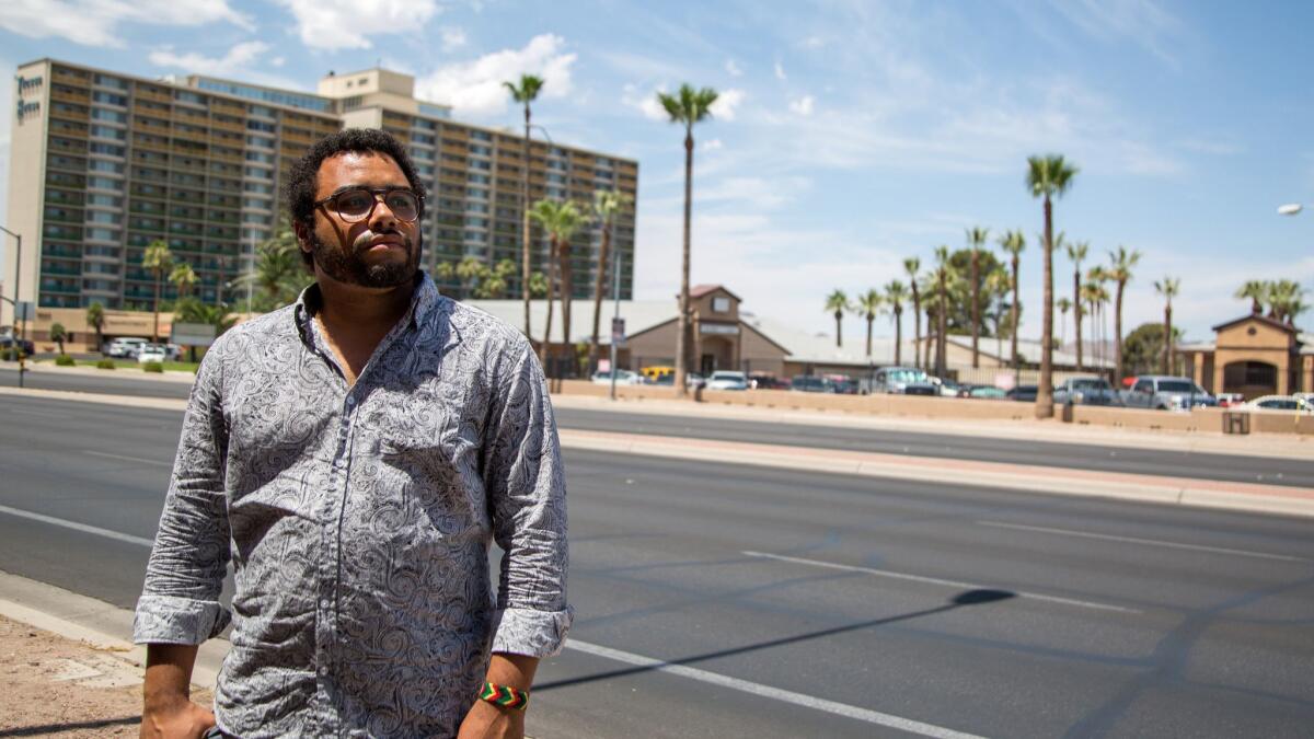 Antar Davidson photographed in front of Southwest Key Shelter, 1601 N. Oracle road, in Tucson, Ariz., picured on the right side in the background. Davidson went to work at the shelter earlier this year, but became disillusioned this spring after the Trump administrationâs âzero toleranceâ policy began sending them not only children who crossed the border unaccompanied by adults, but also those separated from their parents, straining a facility he described as understaffed and unequipped to deal with such trauma. Suddenly, children were running away, screaming, throwing furniture and attempting suicide. As conditions worsened, Davidson decided to quit and speak out this week in hopes of improving the system, much of which is shielded from public oversight.