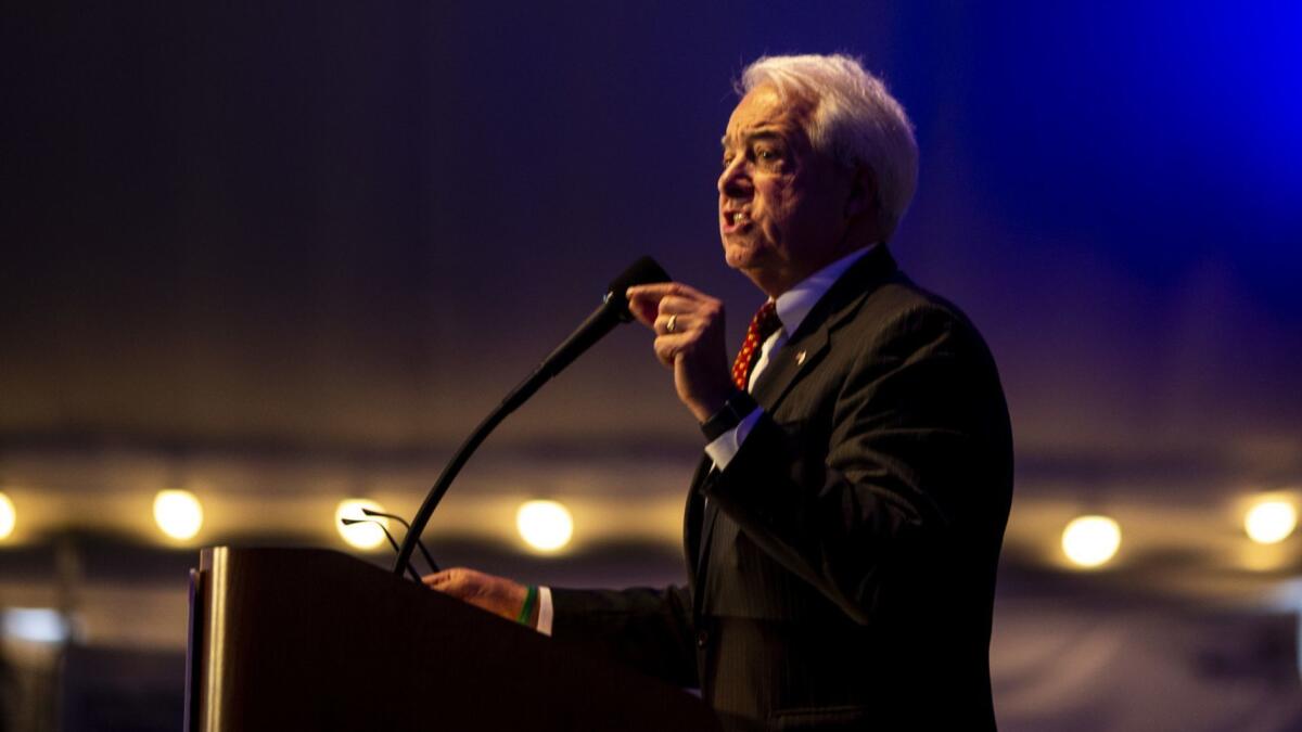 Republican gubernatorial candidate John Cox speaks to delegates at the 2018 California Republican Party Convention and Candidate Fair in San Diego.