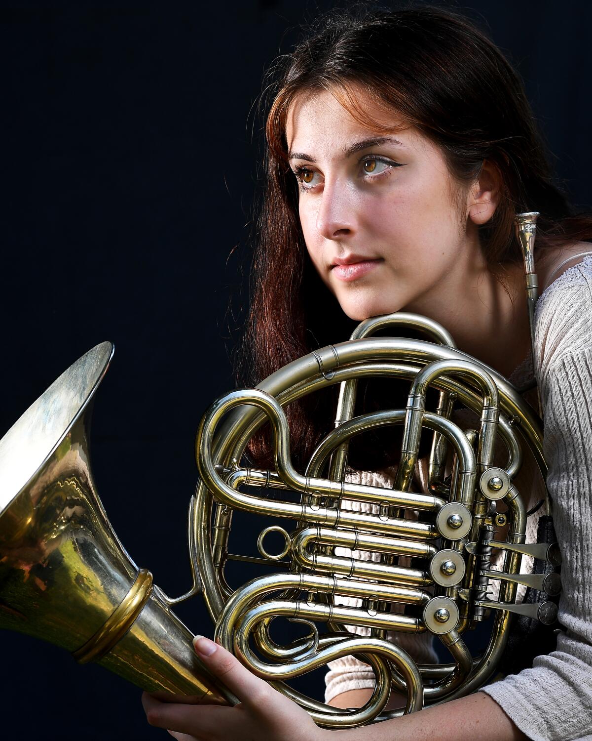 Dylan Kingdom, with her French horn.