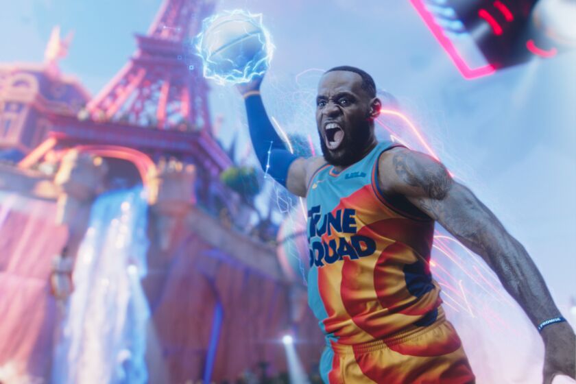 LeBron James takes it to the hole in “Space Jam: A New Legacy”