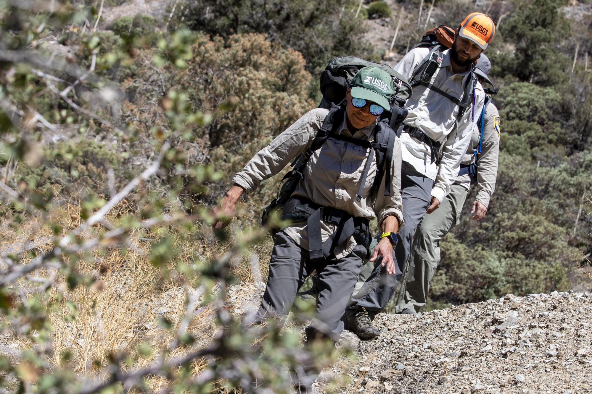 U.S. Geological Survey biologist Elizabeth Gallegos leads her team inside the Angeles National Forest