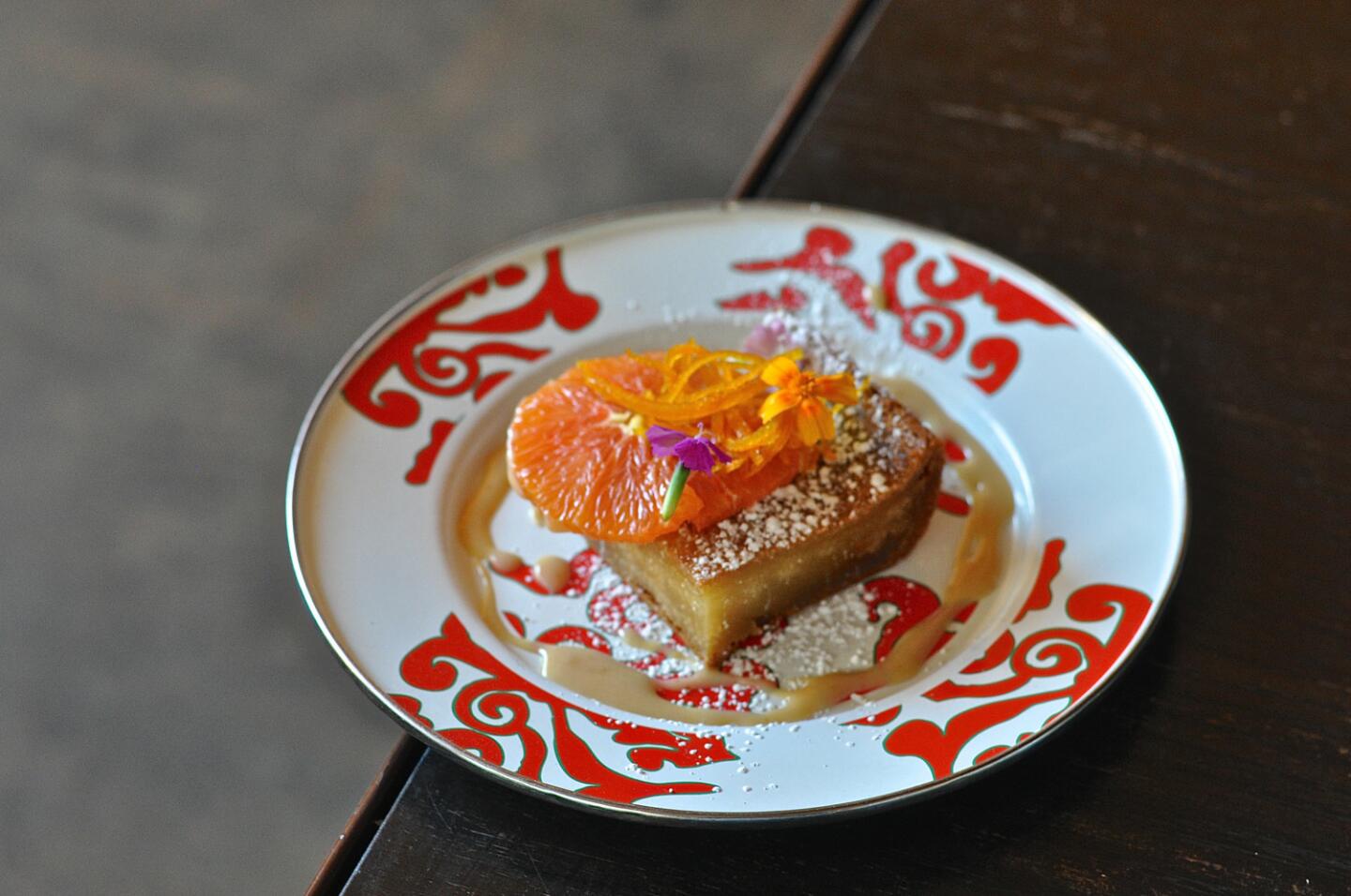 Butter mochi cake from A-Frame is shown.