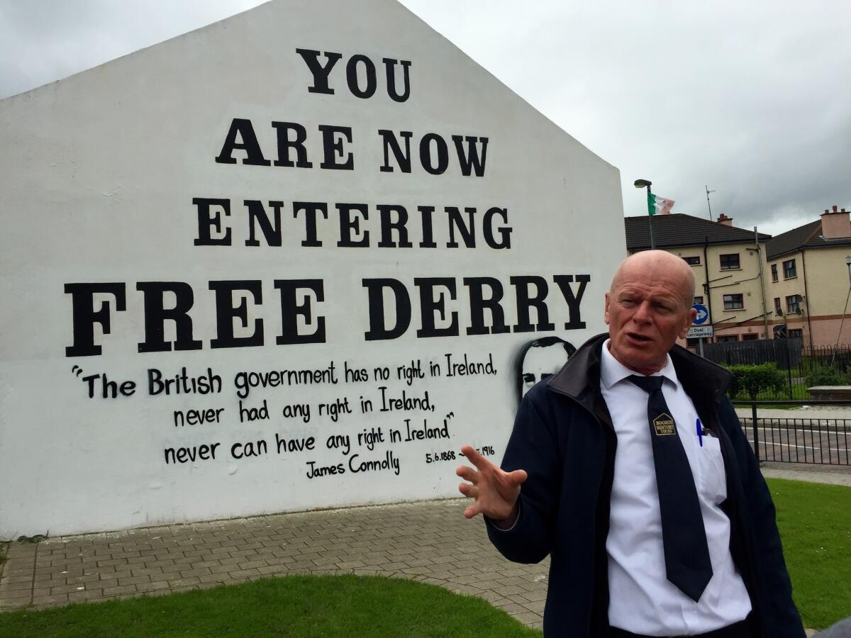 George Ryan, who leads tours of the site of the 1972 "Bloody Sunday" massacre, hopes the EU referendum will bolster chances for Irish reunification.