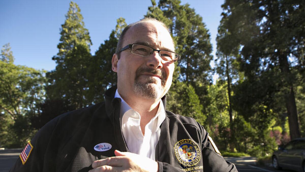 Tim Donnelly leaves the polling place at Lake Arrowhead Country Club after casting his vote in June 2014 during his unsuccessful bid for governor.