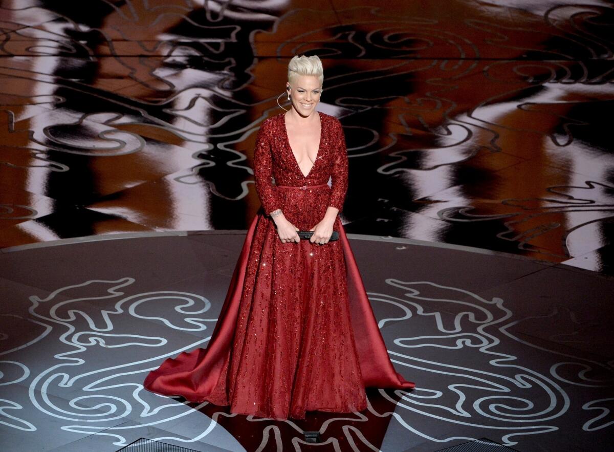 Singer Pink performs onstage during the Oscars at the Dolby Theatre at the Academy Awards.