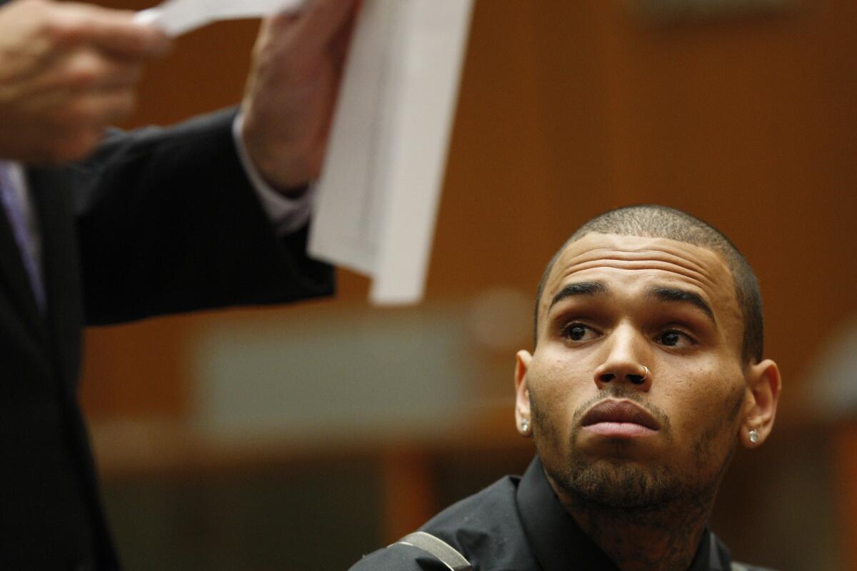Singer Chris Brown in court for a probation hearing in 2012.