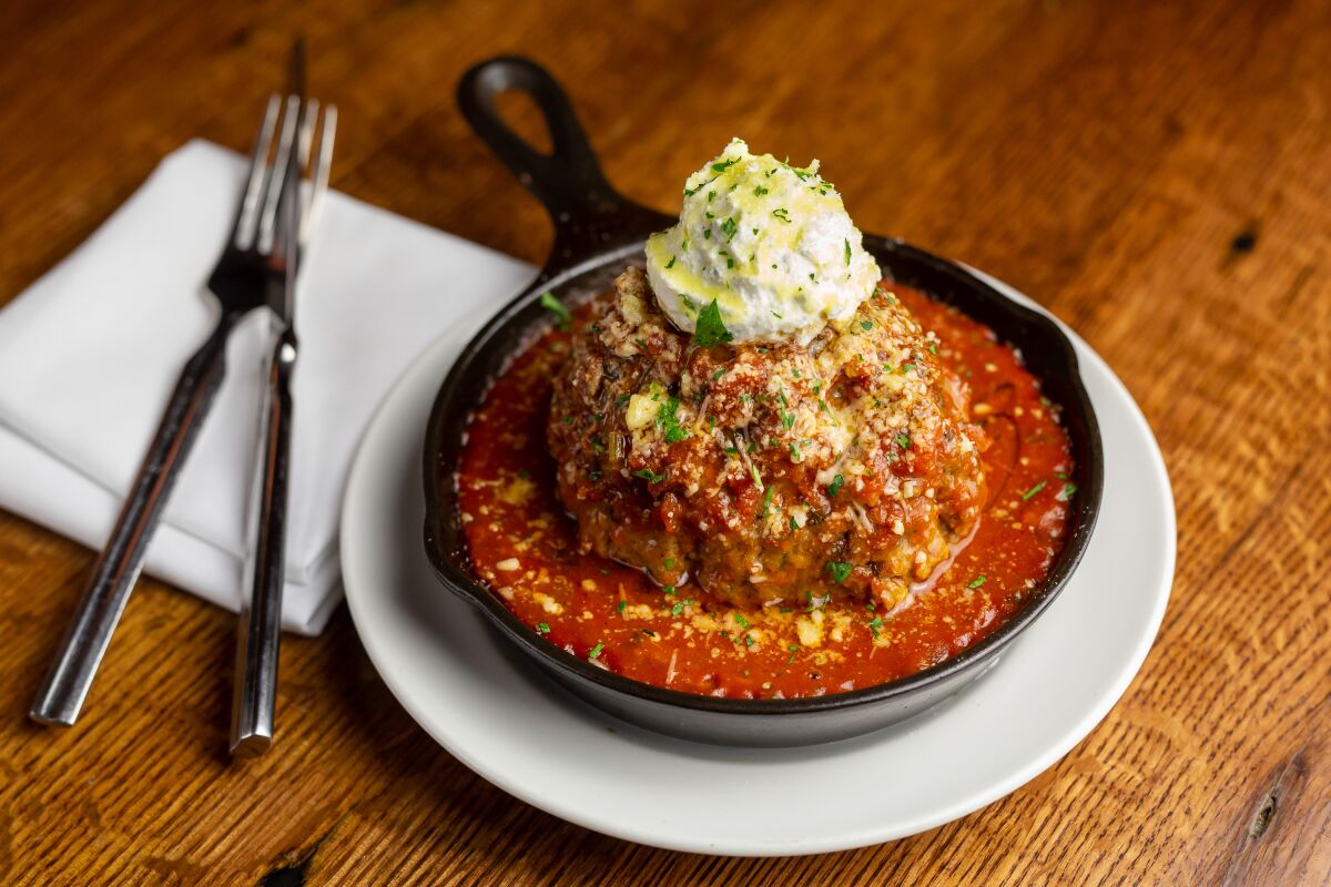 The one-pound Wagyu meatball  at LAVO San Diego Italian restaurant.