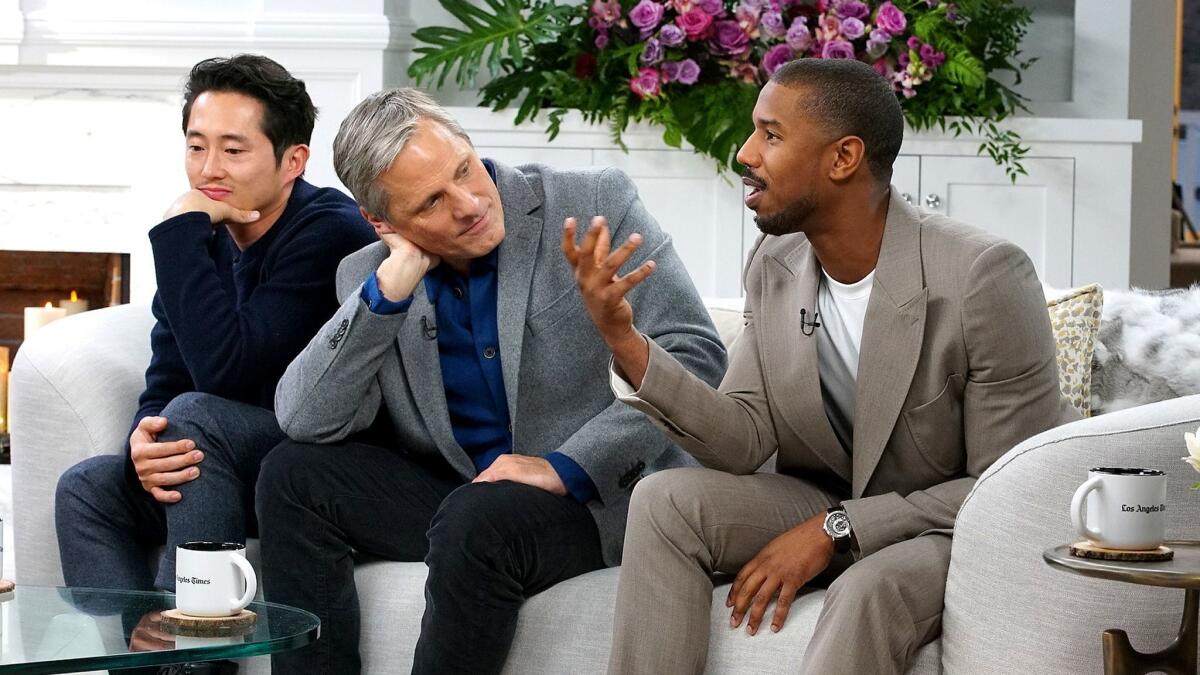 The Envelope gathers lead actors for a frank discussion on the industry and their movies. Pictured invitees are Steven Yeun, left, Viggo Mortensen and Michael B. Jordan.