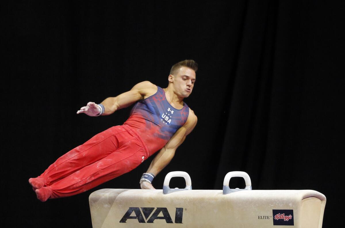 Sam Mikulak competes on the pommel horse during the U.S men's Olympic gymnastics trials on June 23.