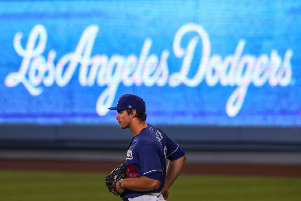Dodgers outfielder DJ Peters plays against the Angels in the Freeway Series on March 30 at Dodger Stadium.