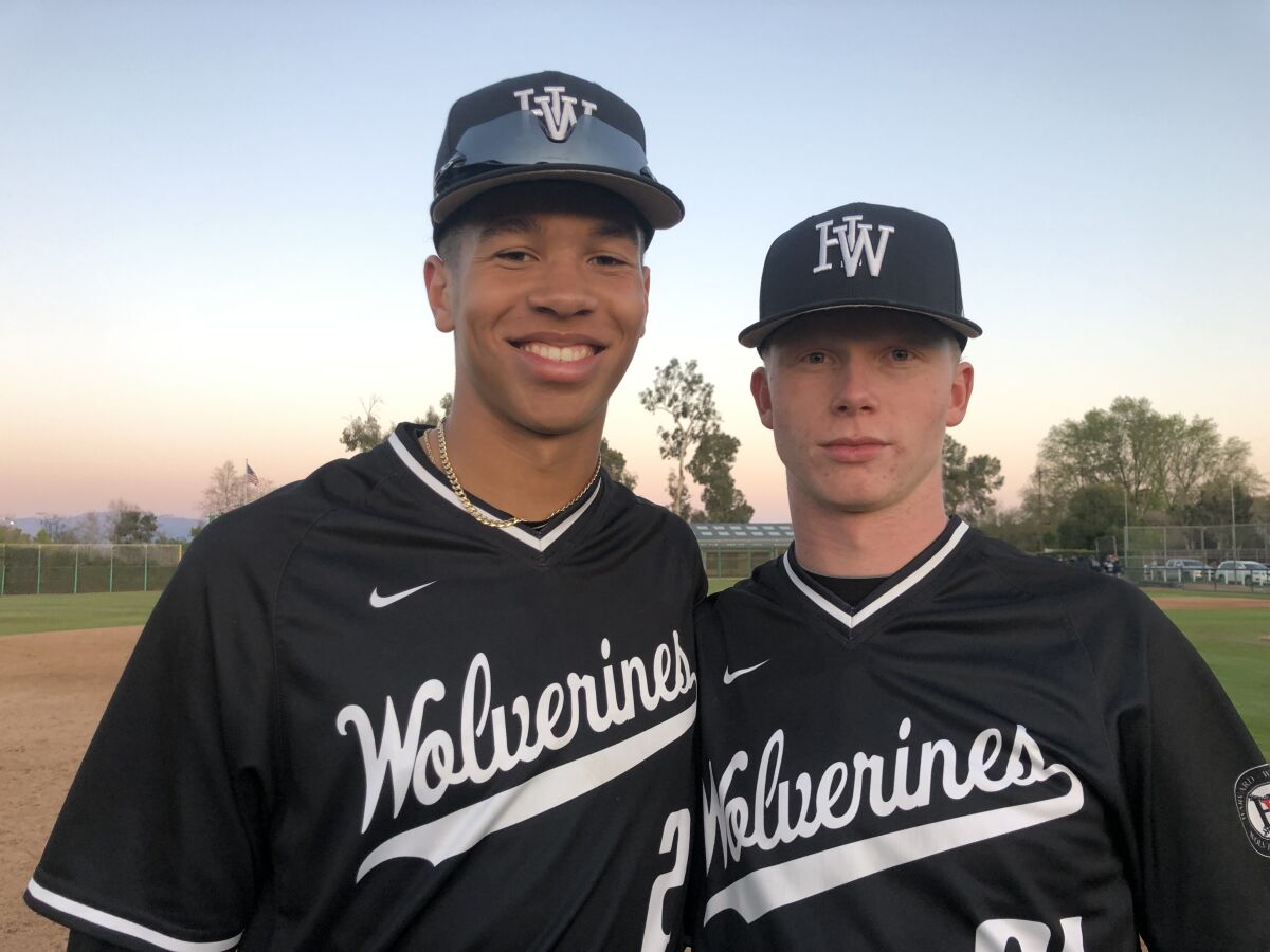 Drew Bowser (left) now at Stanford and former Harvard-Westlake teammate Pete Crow-Armstrong.