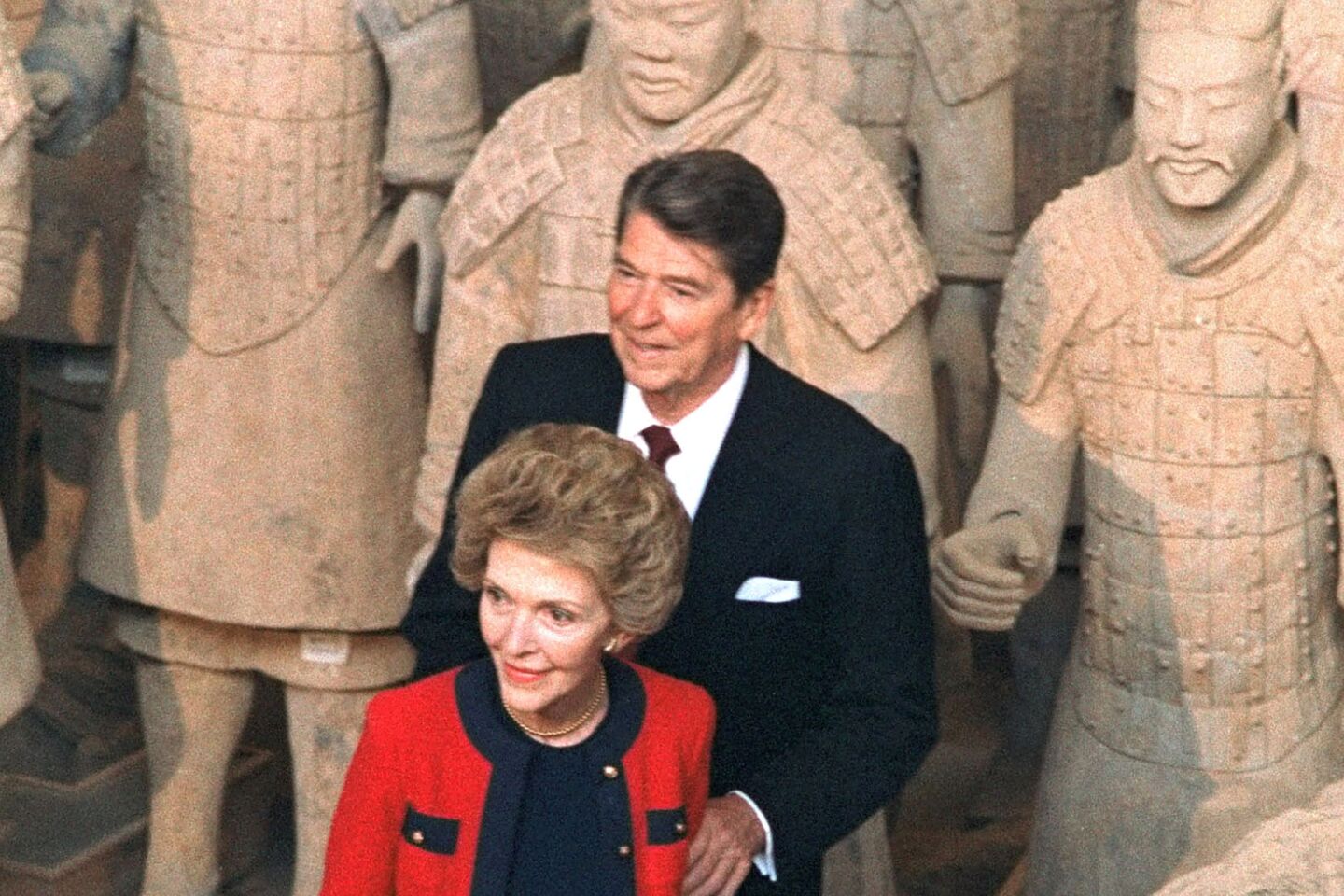 The president and first lady visit the terra cotta soldiers archeological site during their 1984 China trip.