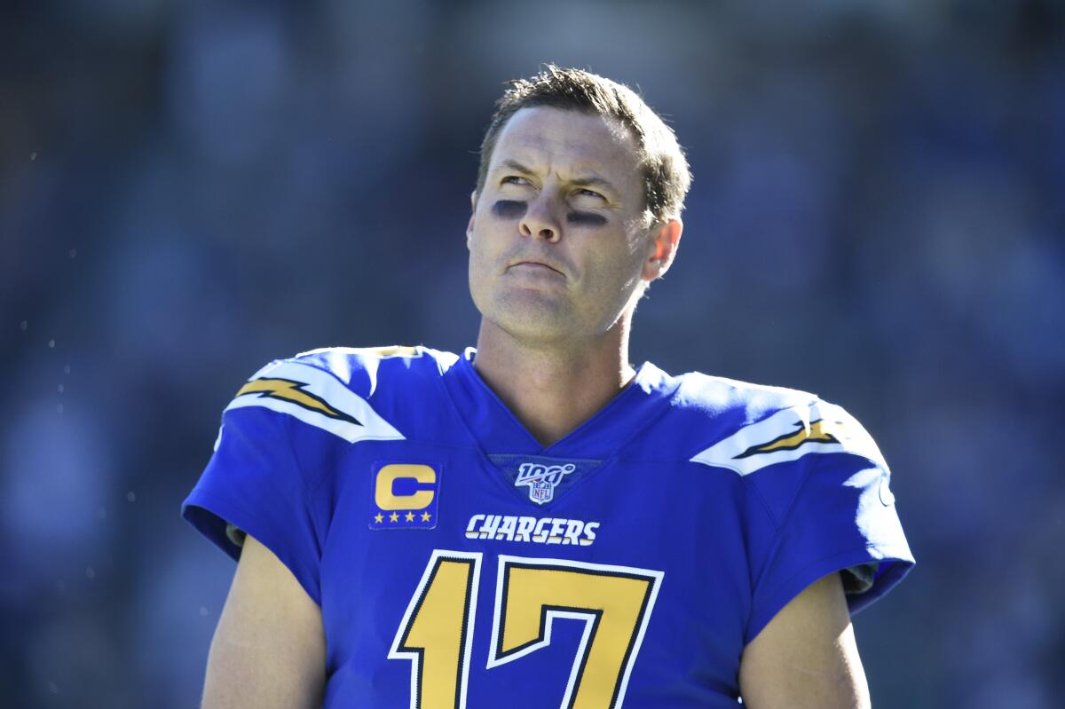 Philip Rivers looks on during the Chargers' loss to the Vikings on Sunday.