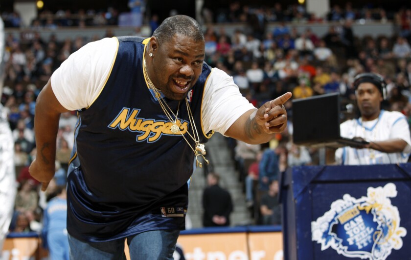 Biz Markie performs for fans during halftime of the Denver Nuggets' 105-99 victory over the Phoenix Suns