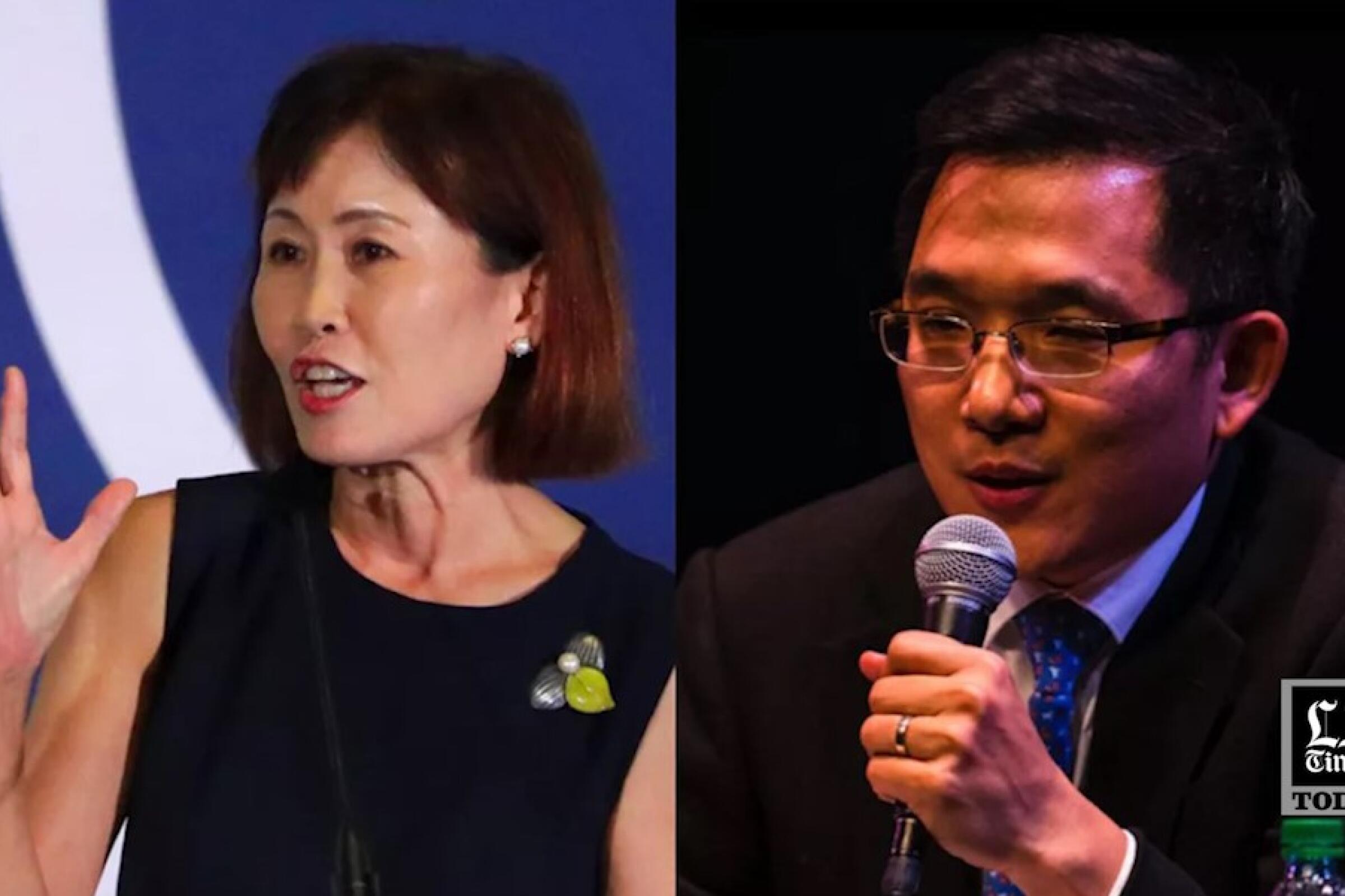 Rep. Michelle Steel, left, and Jay Chen are shown in separate photos.