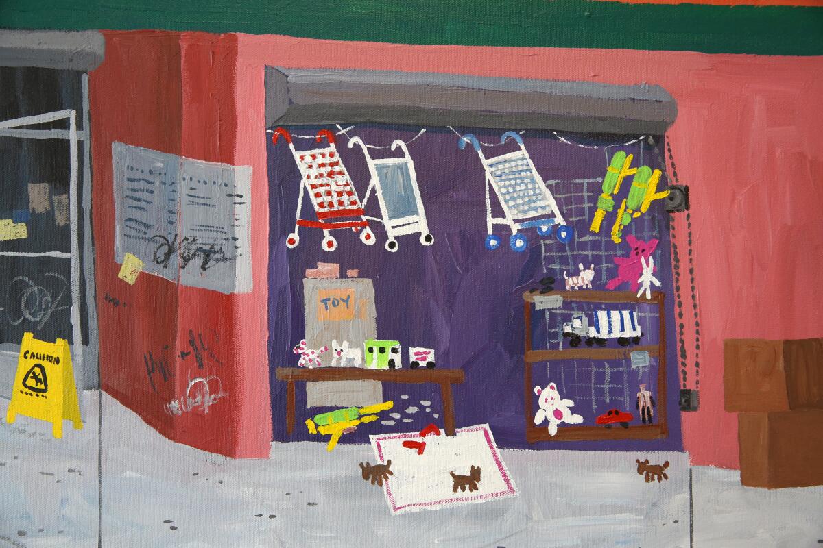 A detail shot of artist Wendy Park's “90’s Compton Swap Meet” at the Various Small Fires gallery in Tustin.