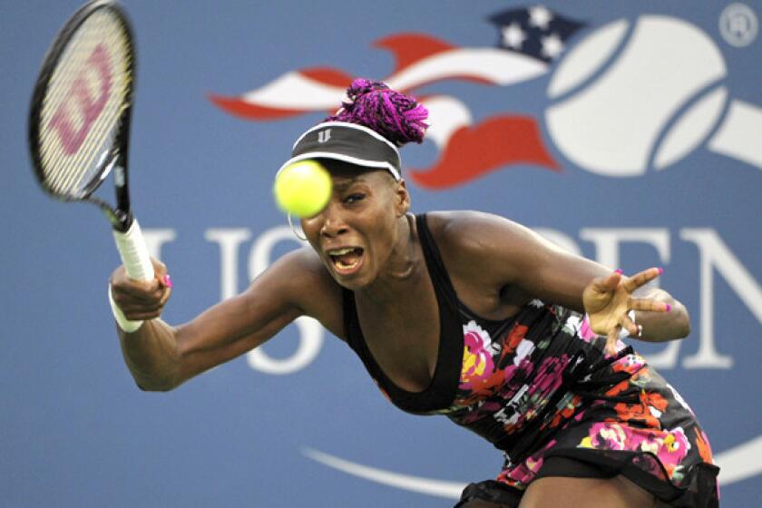 Venus Williams tracks down a shot against Zheng Jie in the second round of the U.S. Open on Wednesday.
