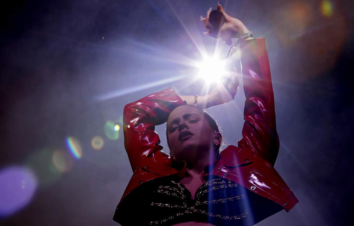Spanish singer, songwriter, record producer and actress Rosalía Vila Tobella, known as Rosalía, performs on day one of the Coachella Music And Arts Festival. (Luis Sinco / Los Angeles Times)
