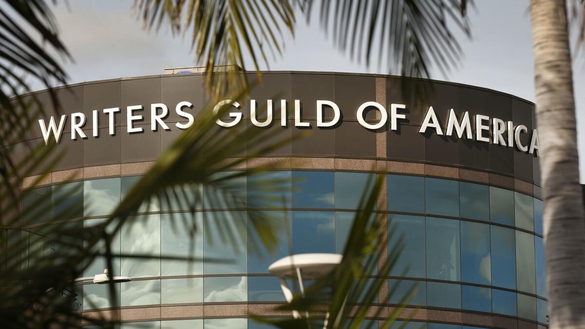 A view of the Writers Guild of America, West headquarters in Los Angeles. The guild is locked in a contentious dispute with talent agencies over practices including packaging and production.