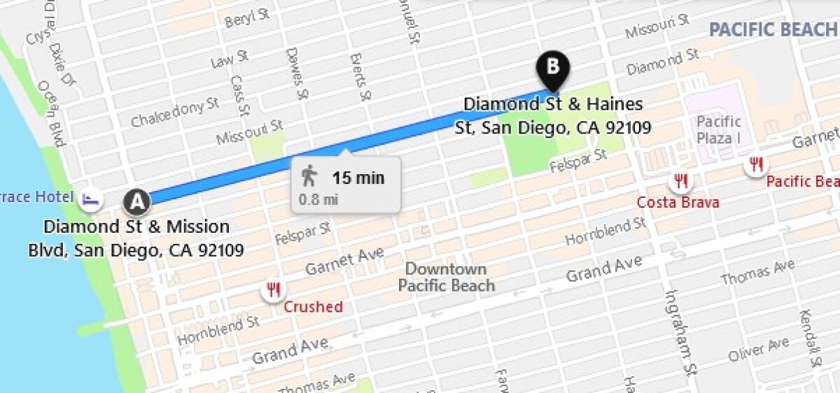 Diamond Street in Pacific Beach is temporarily closed to through traffic between Mission Boulevard and Haines Street as one of San Diego's first "slow streets."