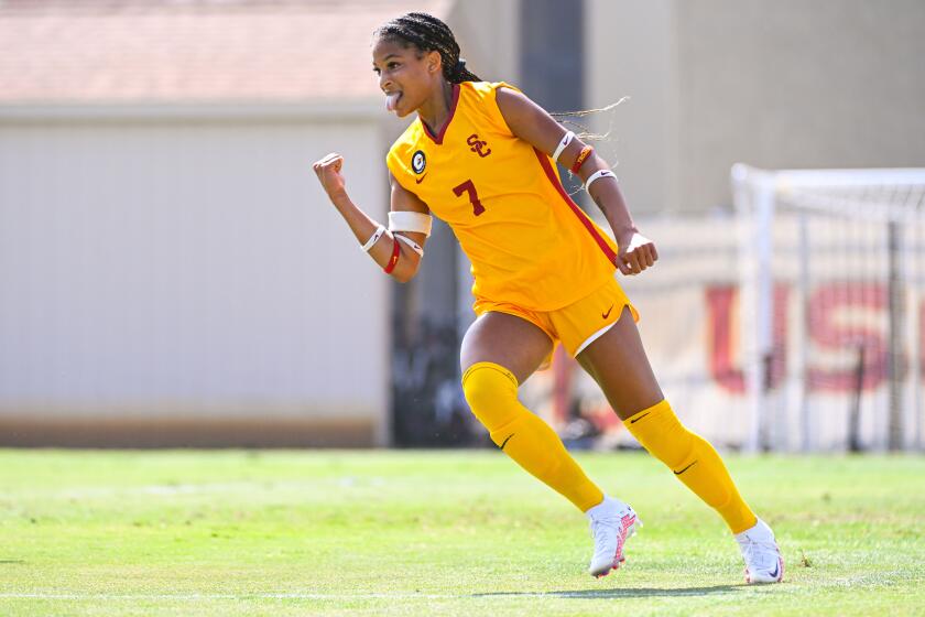 USC soccer's Croix Bethune plays during a match against Arizona State on Oct. 9, 2022.