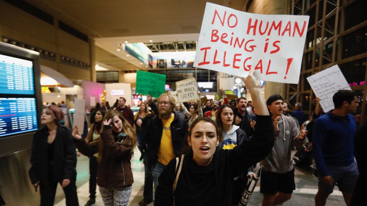 A protest at Los Angeles International Airport over Trump's immigration order.