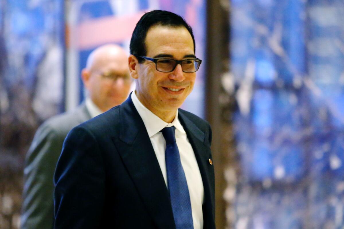 Steven Mnuchin at Trump Tower in New York this month.