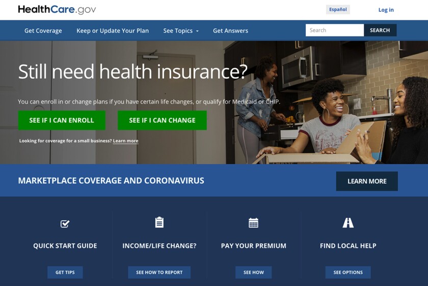 The HealthCare.gov. homepage