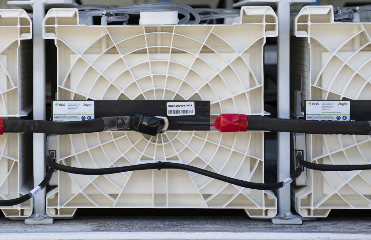 A close-up look at the EOS Energy Znyth battery technology used in energy storage installaions.
