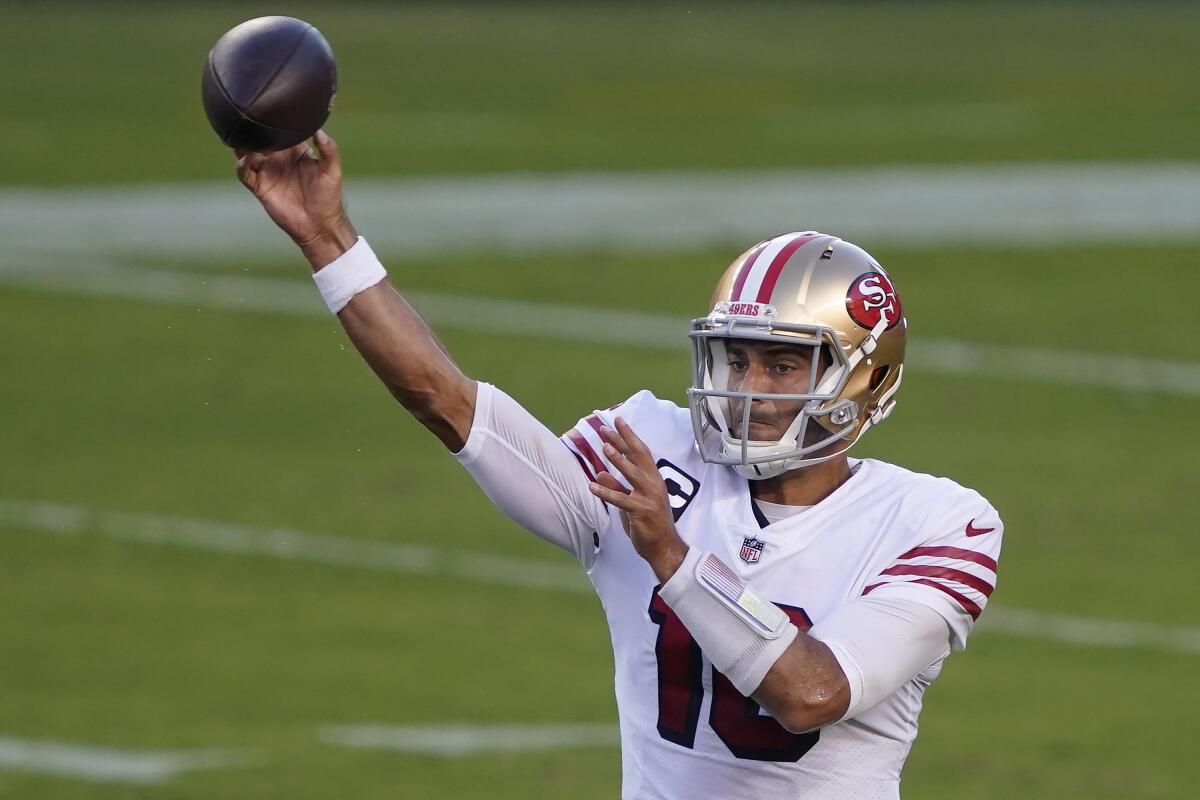 El quarterback de los 49ers de San Francisco Jimmy Garoppolo 