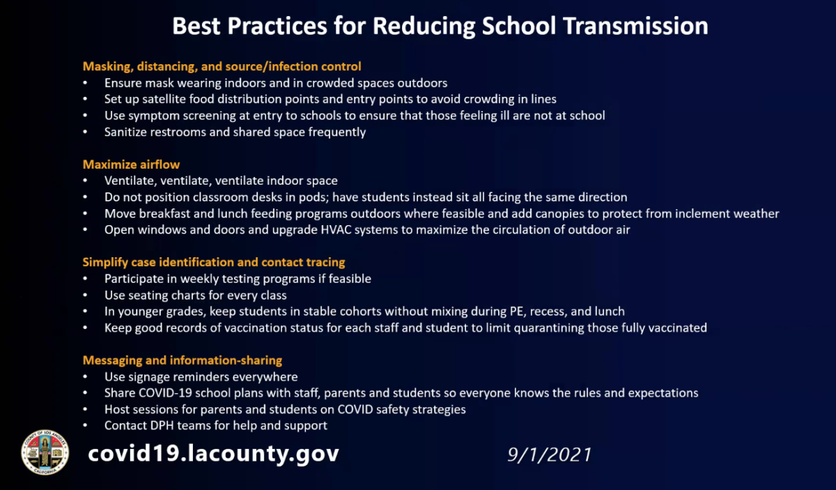 A list of best practices for reducing school transmission