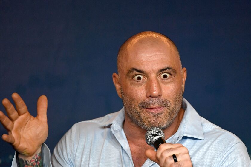 Comedian Joe Rogan performs during his appearance at The Ice House Comedy Club