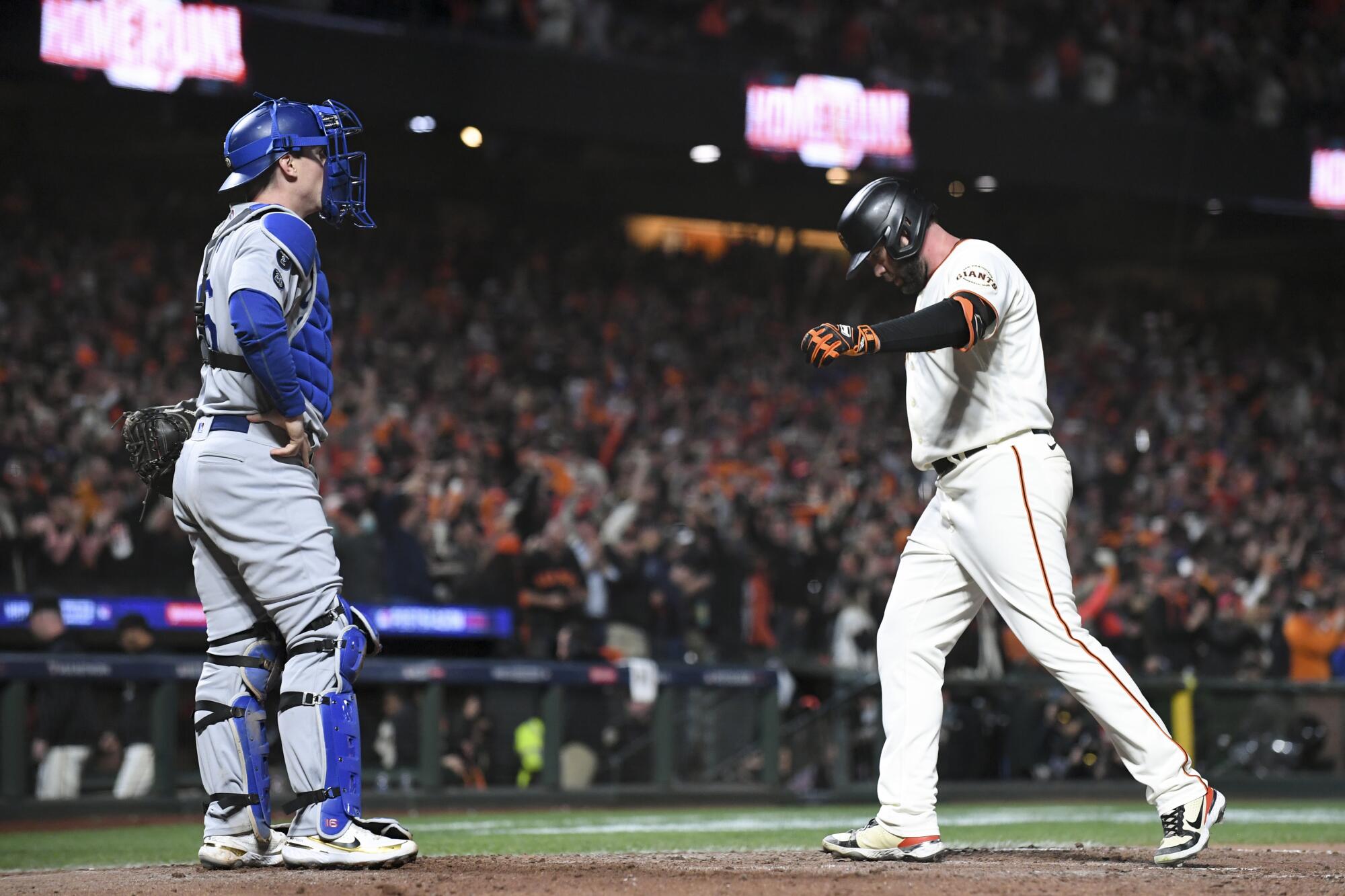 San Francisco Giants' Darin Ruf crosses home after a solo home run