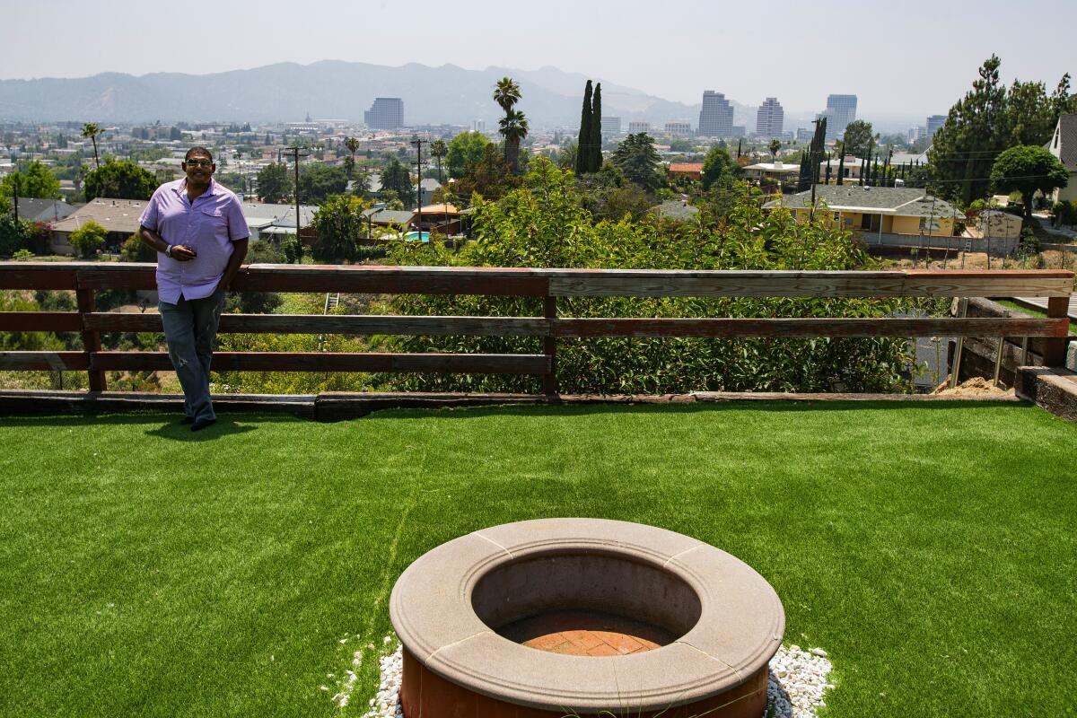 “This is a place where I can have peace and solitude,” Omar Miller said of the guesthouse he built bit by bit on a hilltop in Glendale.