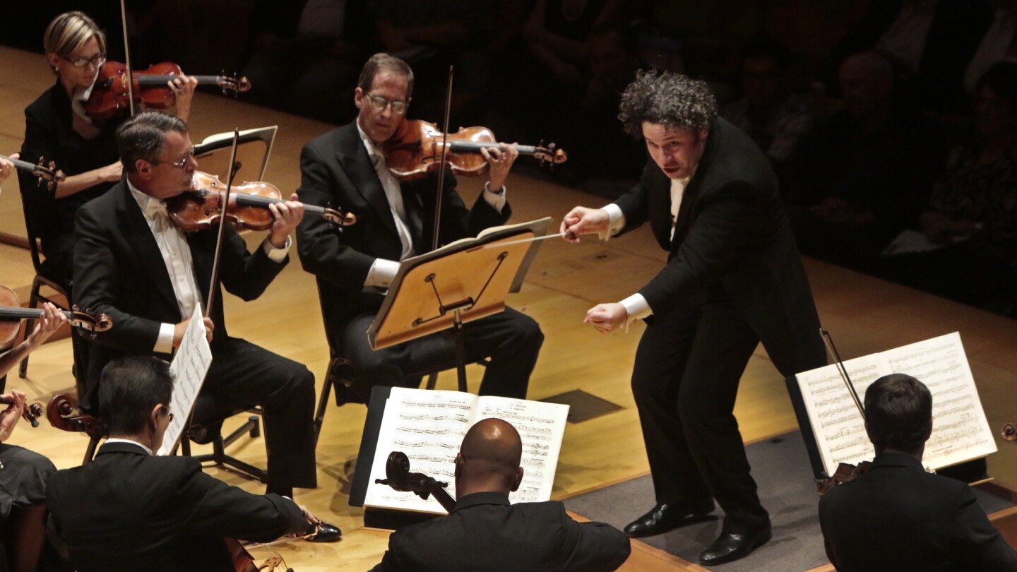 Gustavo Dudamel conducts the Los Angeles Philharmonic at the start of a new season at at Walt Disney Concert Hall.