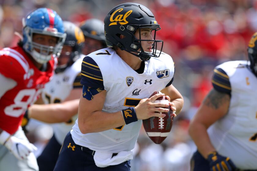 OXFORD, MISSISSIPPI - SEPTEMBER 21: Chase Garbers #7 of the California Golden Bears runs with the ball during the second half of a game against the Mississippi Rebels at Vaught-Hemingway Stadium on September 21, 2019 in Oxford, Mississippi. (Photo by Jonathan Bachman/Getty Images) ** OUTS - ELSENT, FPG, CM - OUTS * NM, PH, VA if sourced by CT, LA or MoD **
